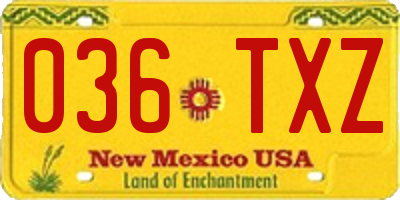 NM license plate 036TXZ