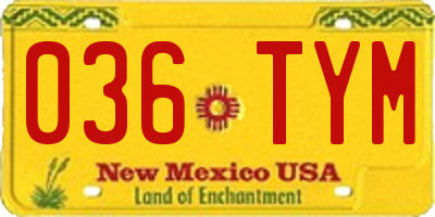 NM license plate 036TYM