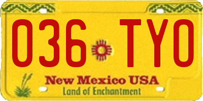 NM license plate 036TYO