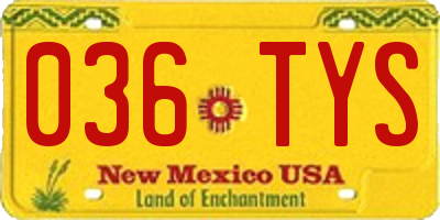 NM license plate 036TYS