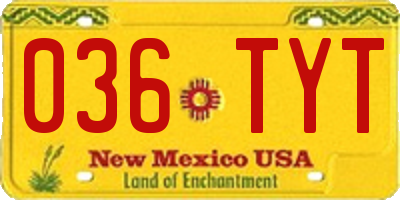 NM license plate 036TYT