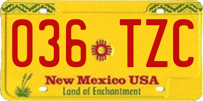 NM license plate 036TZC