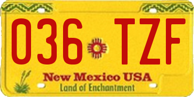 NM license plate 036TZF