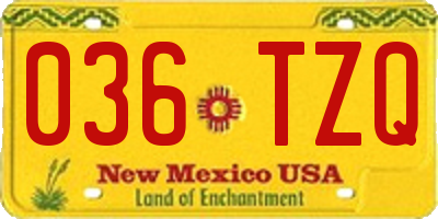 NM license plate 036TZQ