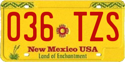 NM license plate 036TZS