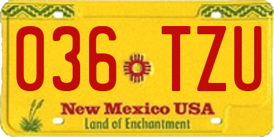 NM license plate 036TZU