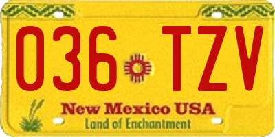 NM license plate 036TZV