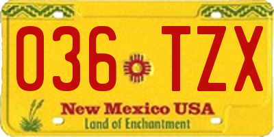 NM license plate 036TZX