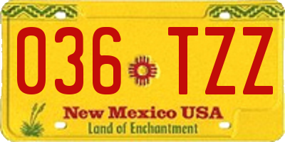 NM license plate 036TZZ