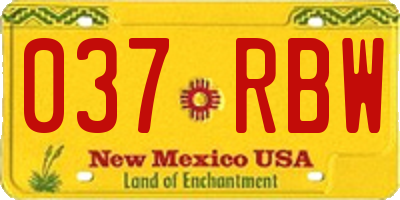 NM license plate 037RBW