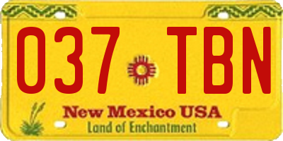 NM license plate 037TBN