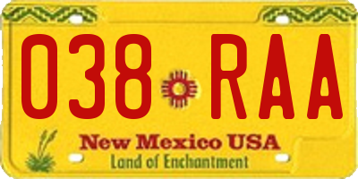 NM license plate 038RAA