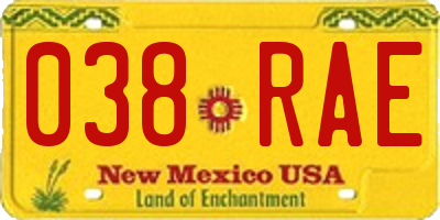 NM license plate 038RAE