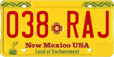 NM license plate 038RAJ