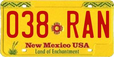 NM license plate 038RAN