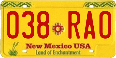 NM license plate 038RAO