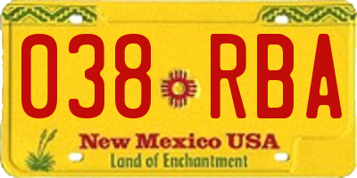 NM license plate 038RBA