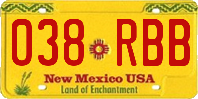 NM license plate 038RBB