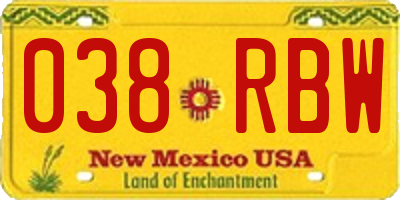 NM license plate 038RBW