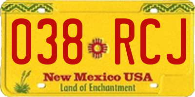 NM license plate 038RCJ
