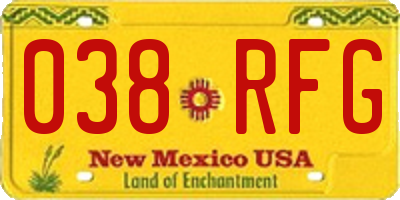 NM license plate 038RFG