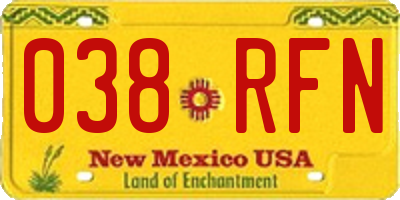 NM license plate 038RFN