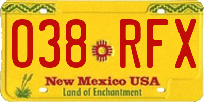 NM license plate 038RFX