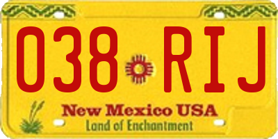 NM license plate 038RIJ