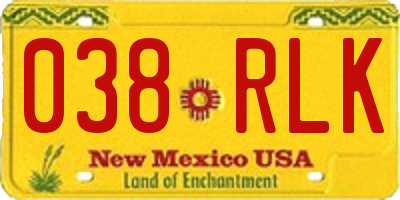 NM license plate 038RLK