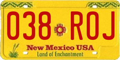 NM license plate 038ROJ