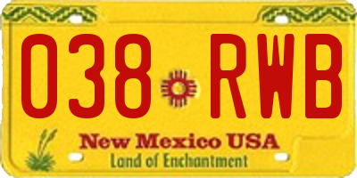 NM license plate 038RWB