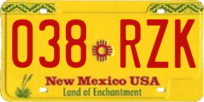 NM license plate 038RZK