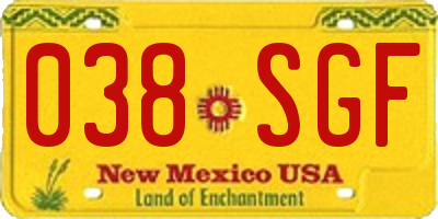 NM license plate 038SGF