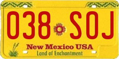 NM license plate 038SOJ
