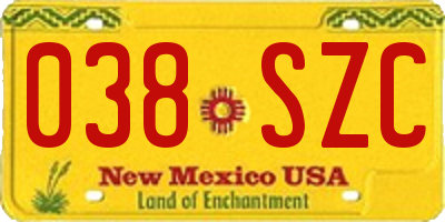 NM license plate 038SZC