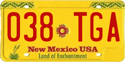 NM license plate 038TGA