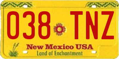 NM license plate 038TNZ