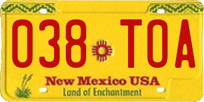 NM license plate 038TOA
