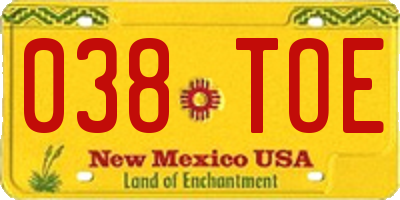 NM license plate 038TOE