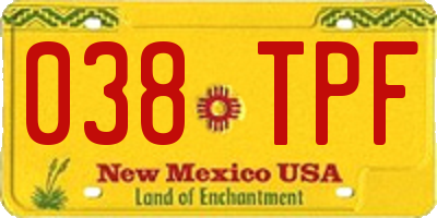 NM license plate 038TPF