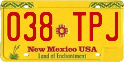 NM license plate 038TPJ