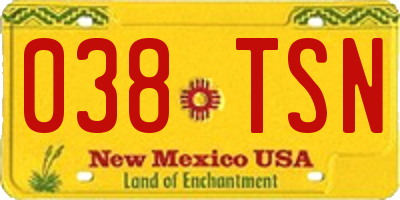 NM license plate 038TSN