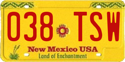 NM license plate 038TSW