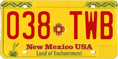 NM license plate 038TWB