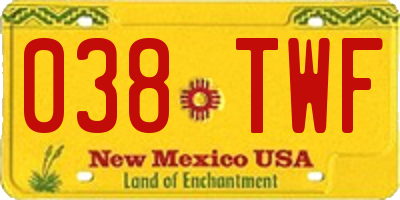 NM license plate 038TWF