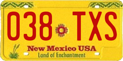 NM license plate 038TXS