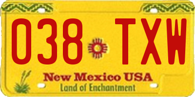 NM license plate 038TXW