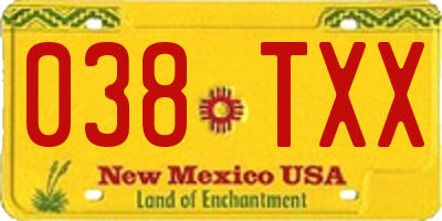 NM license plate 038TXX