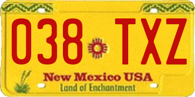 NM license plate 038TXZ