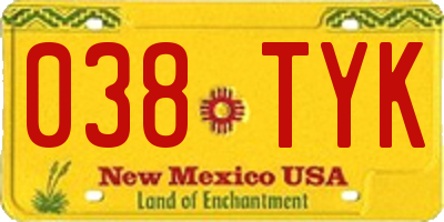 NM license plate 038TYK